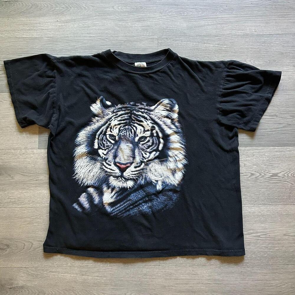 Vintage 80s  Caribbean sick White Tiger Graphic Tee - faded Black, Men's XL